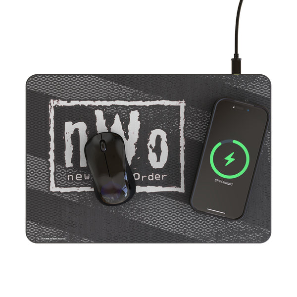 New World Order Steel 15-Watt Wireless Charger and Mouse Pad Lifestyle.Jpg