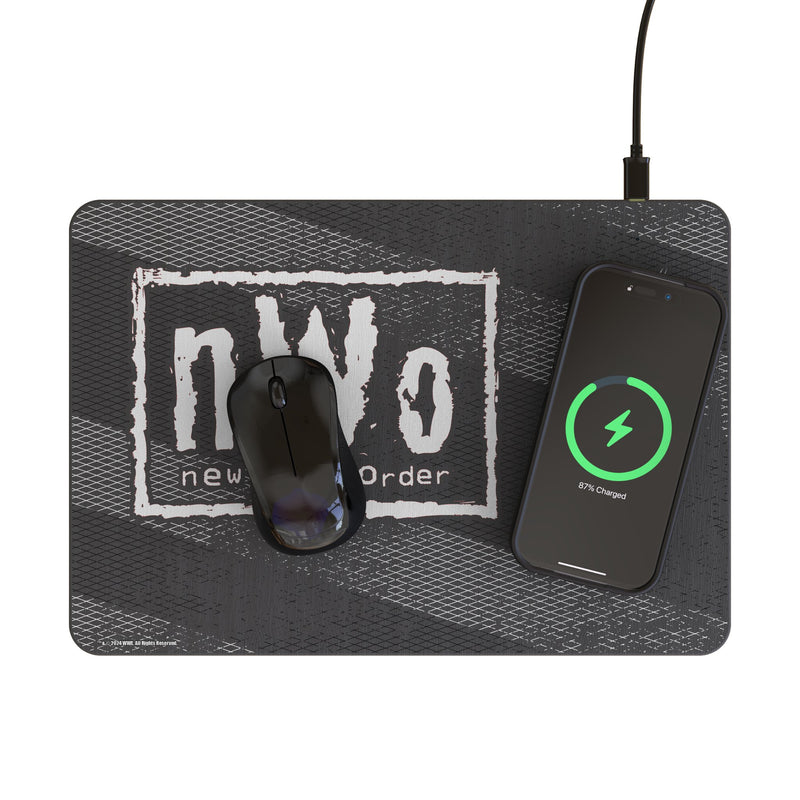 New World Order Steel 15-Watt Wireless Charger and Mouse Pad Lifestyle.Jpg