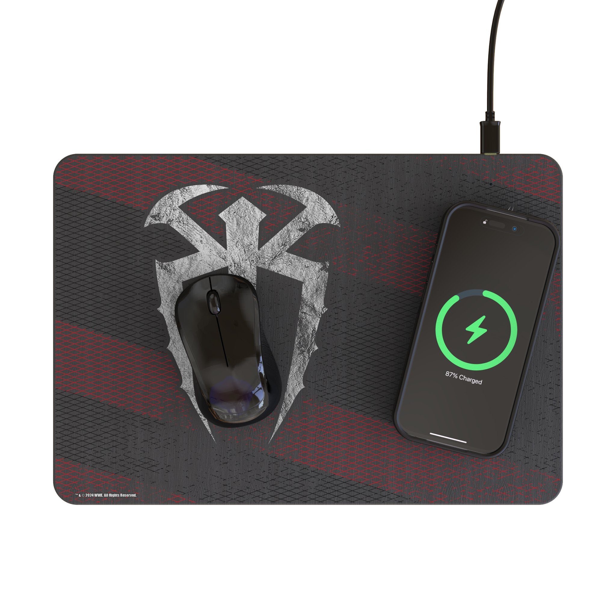 Roman Reigns Steel 15-Watt Wireless Charger and Mouse Pad Lifestyle.Jpg