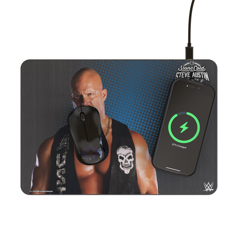 Stone Cold Steve Austin Superstar 15-Watt Wireless Charger and Mouse Pad Lifestyle.Jpg