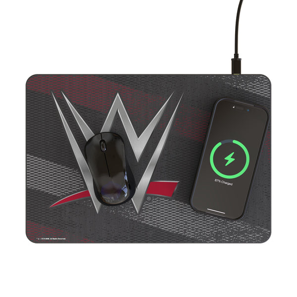 WWE Steel 15-Watt Wireless Charger and Mouse Pad Lifestyle.Jpg