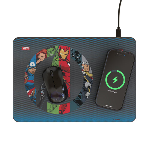 Marvel Avengers Grid 15-Watt Wireless Charger and Mouse Pad Lifestyle.Jpg