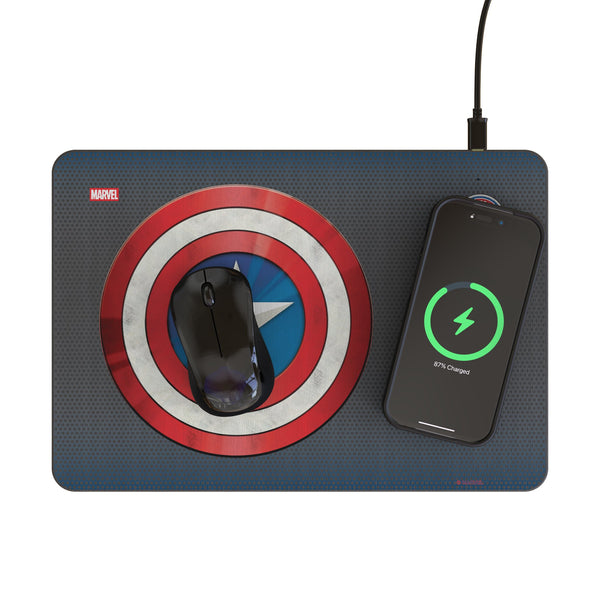Marvel Avengers Captain America Grid 15-Watt Wireless Charger and Mouse Pad Lifestyle.Jpg