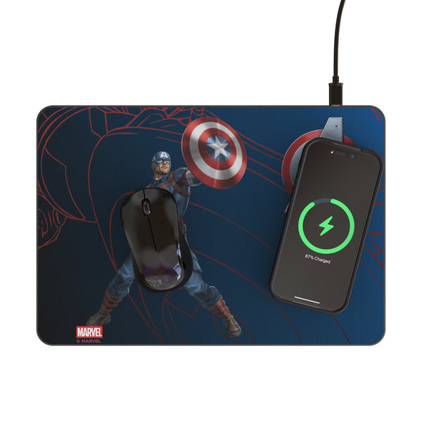 Marvel Avengers Captain America MechLine 15-Watt Wireless Charger and Mouse Pad Lifestyle.Jpg