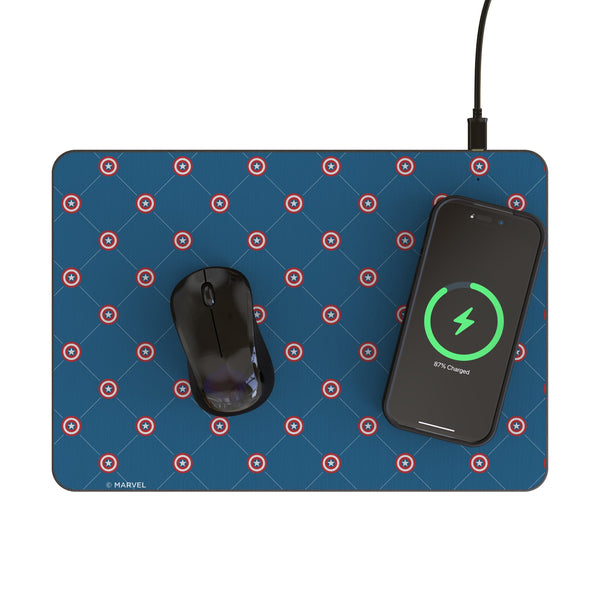 Marvel Avengers Captain America Pattern 15-Watt Wireless Charger and Mouse Pad Lifestyle.Jpg
