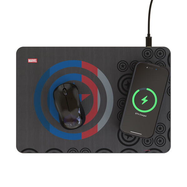 Marvel Avengers Captain America Sigil 15-Watt Wireless Charger and Mouse Pad Lifestyle.Jpg