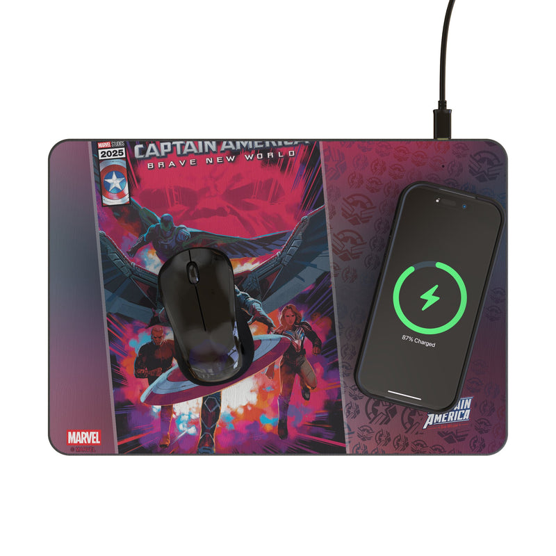 Marvel Avengers Sam Wilson Captain America Cover Art 15-Watt Wireless Charger and Mouse Pad Lifestyle.Jpg