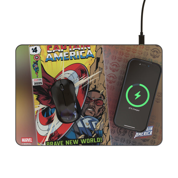 Marvel Avengers Sam Wilson Captain America Classic Cover 15-Watt Wireless Charger and Mouse Pad Lifestyle.Jpg