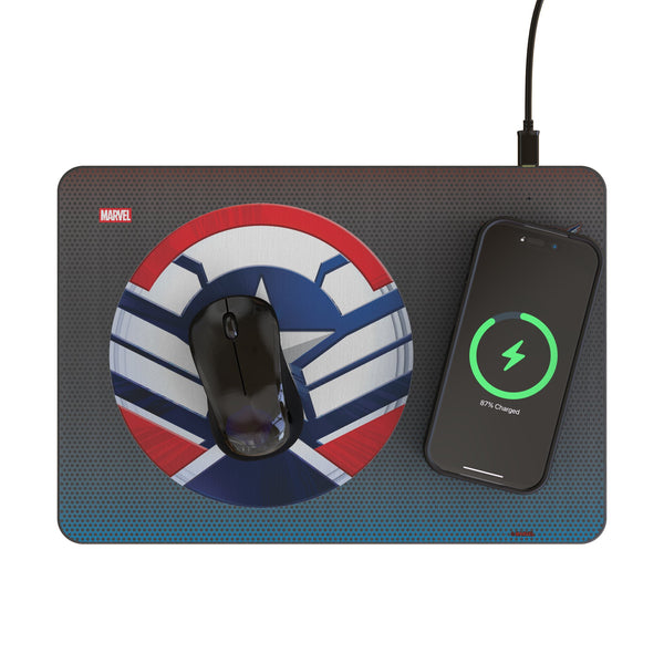 Marvel Avengers Sam Wilson Captain America Grid 15-Watt Wireless Charger and Mouse Pad Lifestyle.Jpg