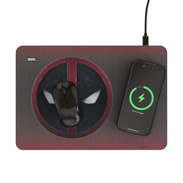Marvel Deadpool Grid 15-Watt Wireless Charger and Mouse Pad Lifestyle.Jpg