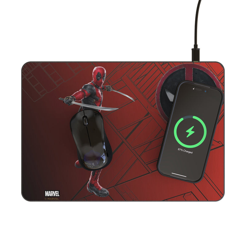 Marvel Deadpool MechLine 15-Watt Wireless Charger and Mouse Pad Lifestyle.Jpg