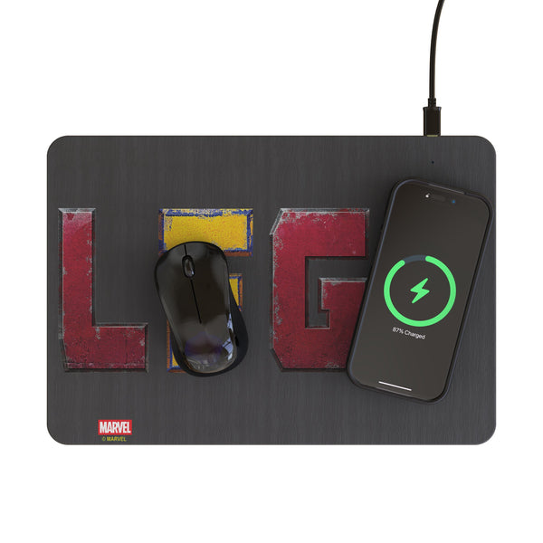 Marvel Deadpool Wolverine Badge 15-Watt Wireless Charger and Mouse Pad Lifestyle.Jpg