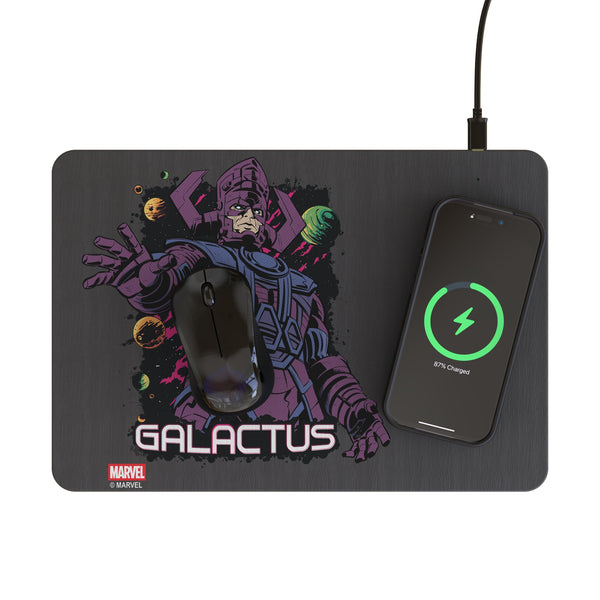 Marvel Galactus Badge 15-Watt Wireless Charger and Mouse Pad Lifestyle.Jpg