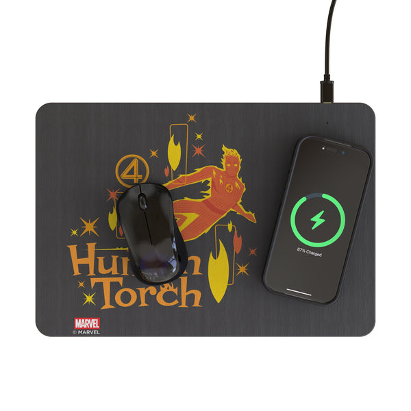 Marvel Human Torch Badge 15-Watt Wireless Charger and Mouse Pad Lifestyle.Jpg