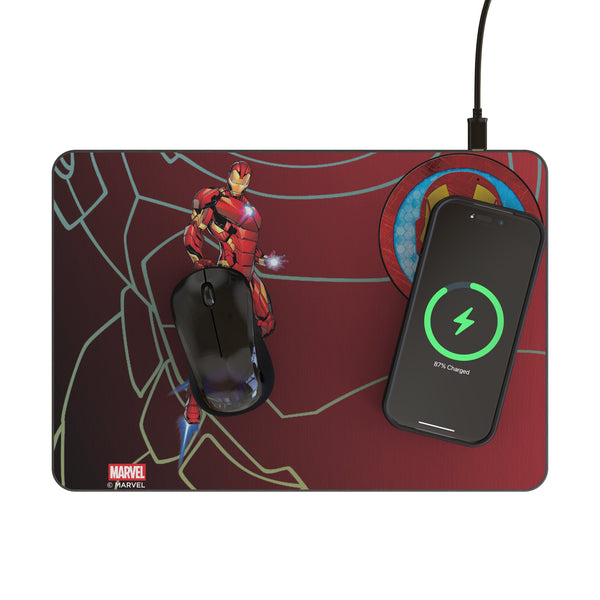 Marvel Avengers Iron Man MechLine 15-Watt Wireless Charger and Mouse Pad Lifestyle.Jpg