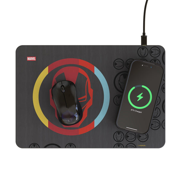 Marvel Avengers Iron Man Sigil 15-Watt Wireless Charger and Mouse Pad Lifestyle.Jpg