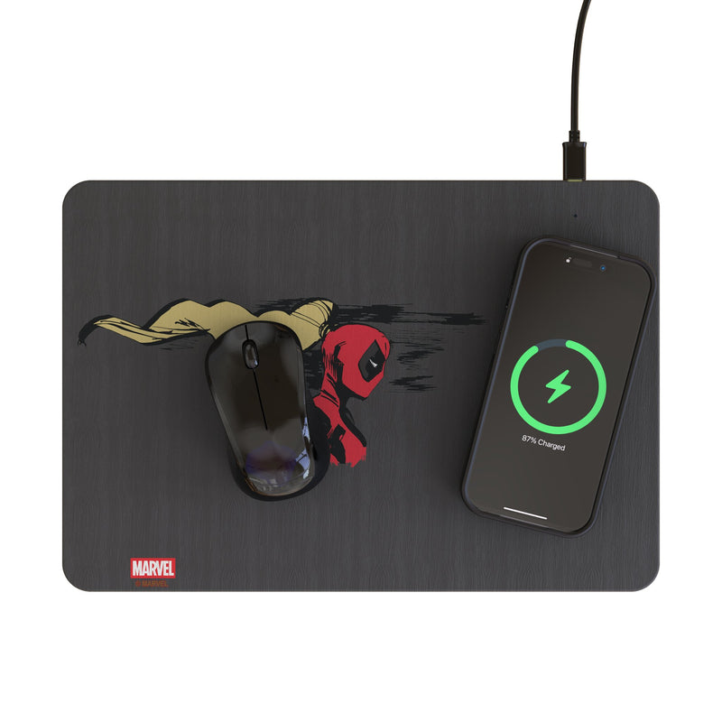 Marvel Ladypool Badge 15-Watt Wireless Charger and Mouse Pad Lifestyle.Jpg