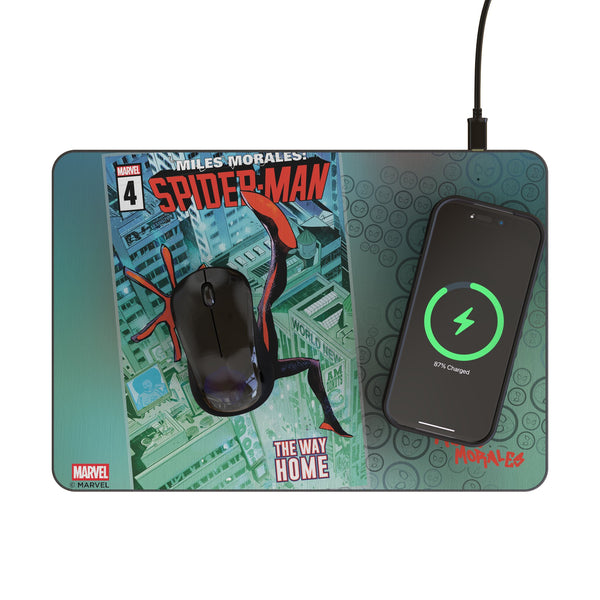 Marvel Miles Morales Classic Cover 15-Watt Wireless Charger and Mouse Pad Lifestyle.Jpg