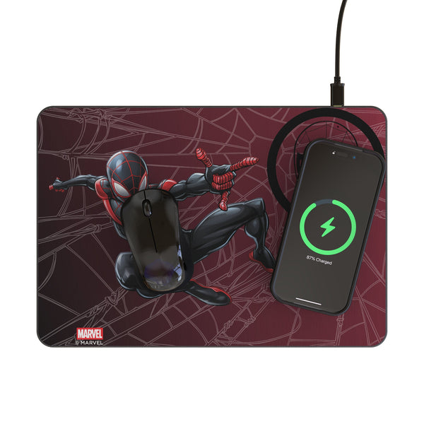Marvel Miles Morales MechLine 15-Watt Wireless Charger and Mouse Pad Lifestyle.Jpg