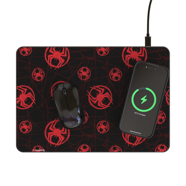 Marvel Miles Morales Pattern 15-Watt Wireless Charger and Mouse Pad Lifestyle.Jpg