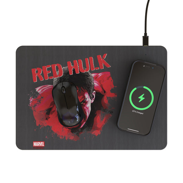 Marvel Avengers Red Hulk Badge 15-Watt Wireless Charger and Mouse Pad Lifestyle.Jpg