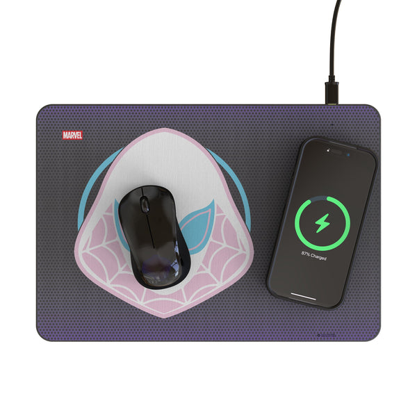 Marvel Spider-Gwen Grid 15-Watt Wireless Charger and Mouse Pad Lifestyle.Jpg