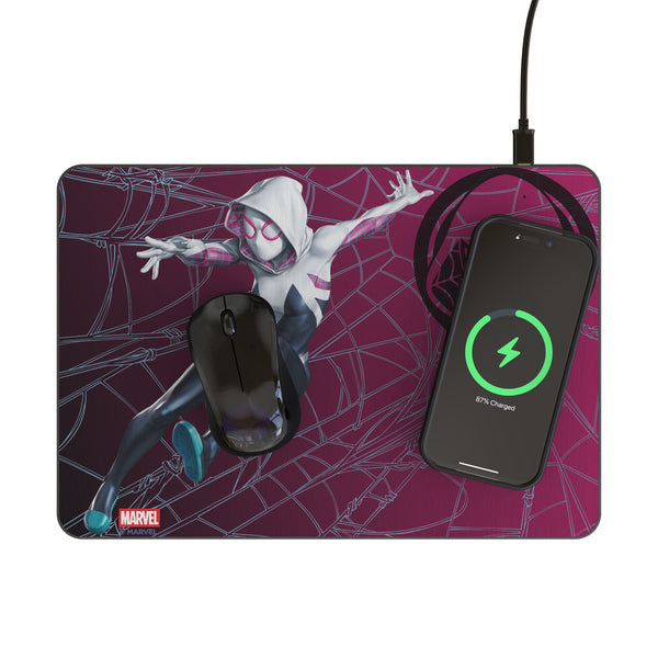 Marvel Spider-Gwen MechLine 15-Watt Wireless Charger and Mouse Pad Lifestyle.Jpg