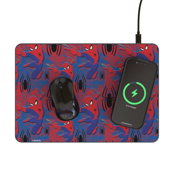 Marvel Spider-Man Pattern 15-Watt Wireless Charger and Mouse Pad Lifestyle.Jpg