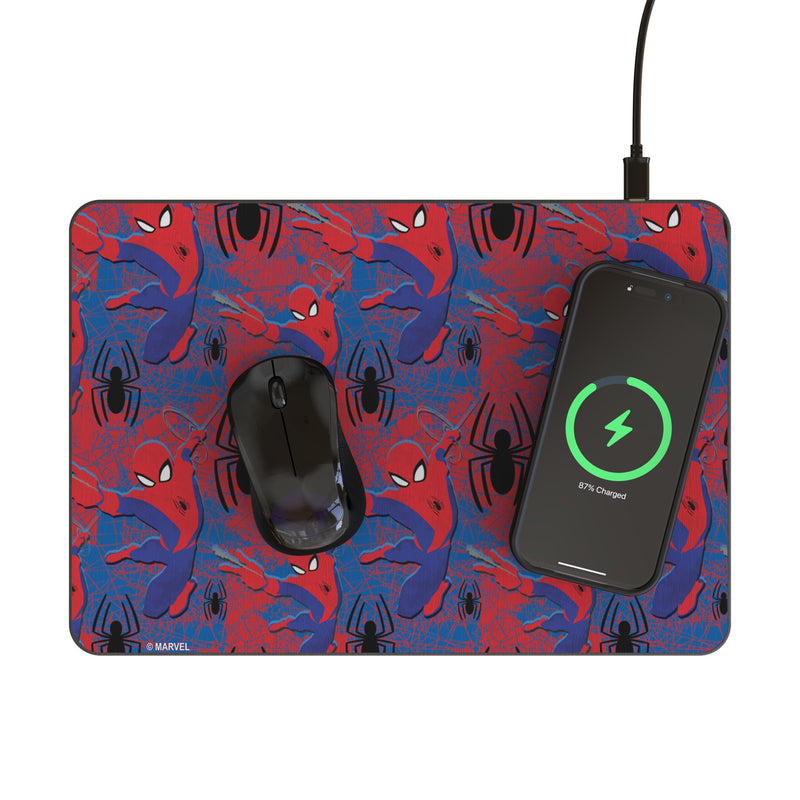 Marvel Spider-Man Pattern 15-Watt Wireless Charger and Mouse Pad Lifestyle.Jpg