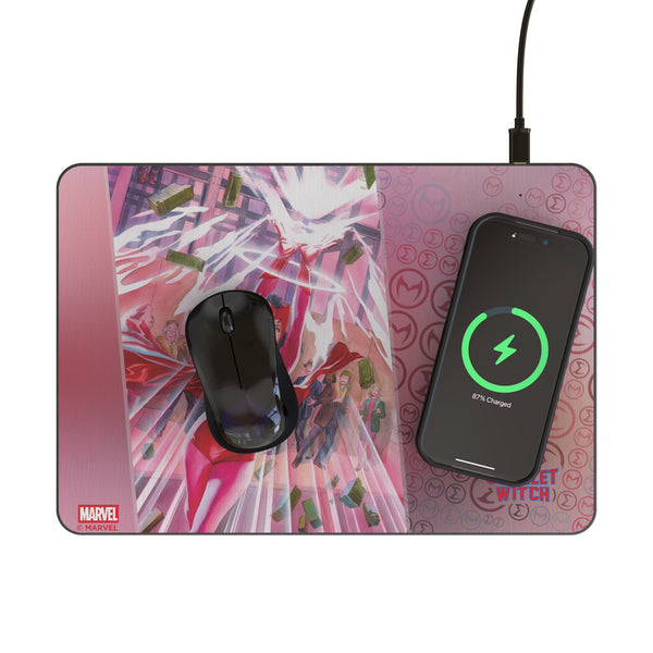 Marvel Avengers Scarlet Witch Cover Art 15-Watt Wireless Charger and Mouse Pad Lifestyle.Jpg