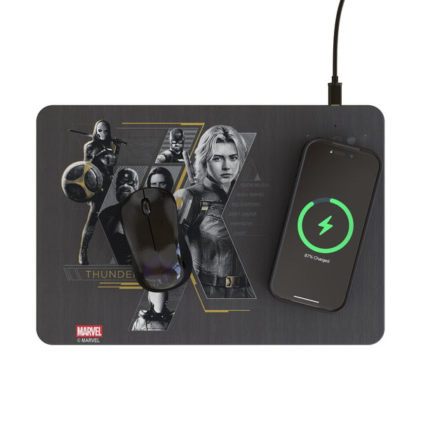 Marvel Thunderbolts Badge 15-Watt Wireless Charger and Mouse Pad Lifestyle.Jpg
