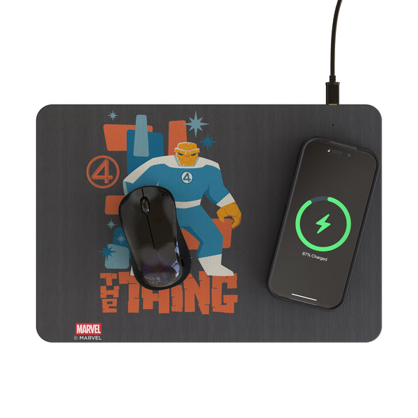 Marvel The Thing Badge 15-Watt Wireless Charger and Mouse Pad Lifestyle.Jpg