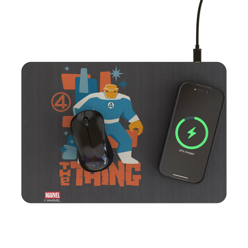 Marvel The Thing Badge 15-Watt Wireless Charger and Mouse Pad Lifestyle.Jpg