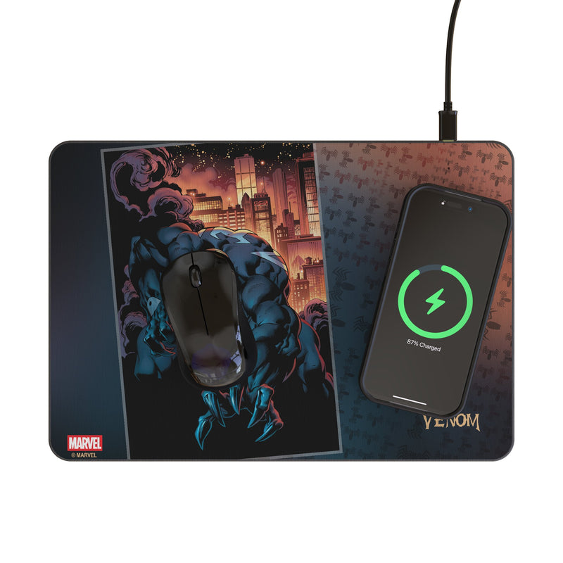 Marvel Venom Cover Art 15-Watt Wireless Charger and Mouse Pad Lifestyle.Jpg