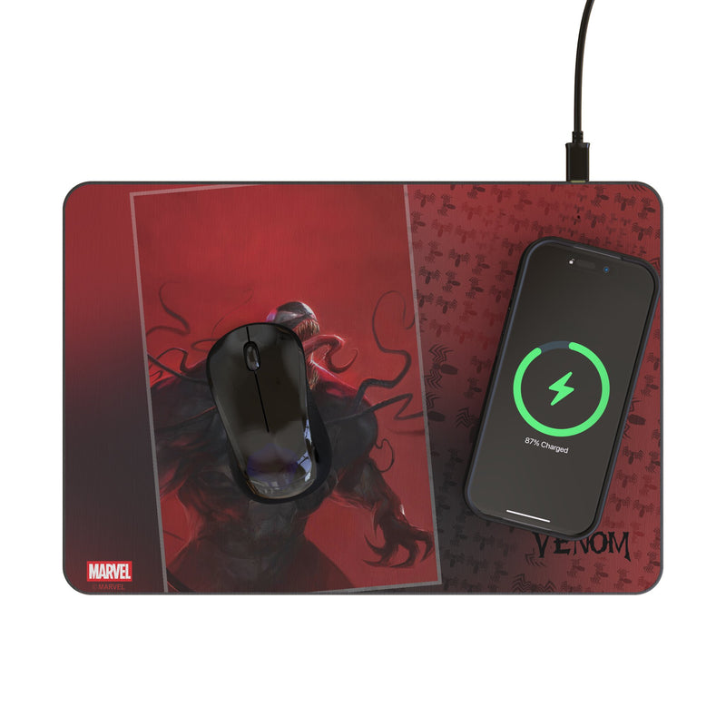 Marvel Venom Cover Art 15-Watt Wireless Charger and Mouse Pad Lifestyle.Jpg