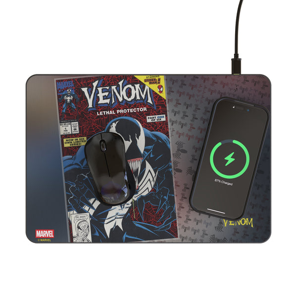 Marvel Venom Classic Cover 15-Watt Wireless Charger and Mouse Pad Lifestyle.Jpg