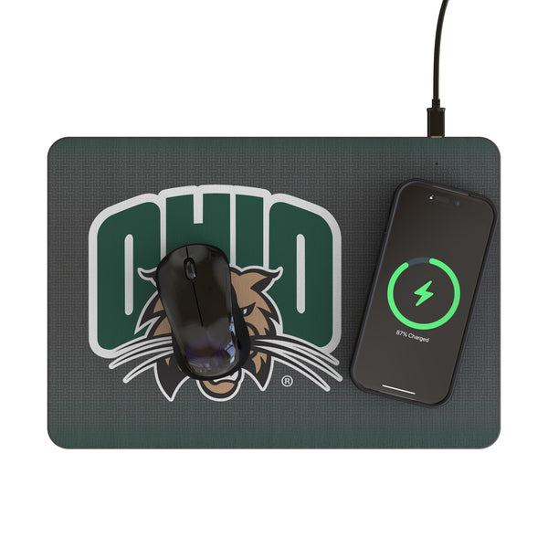 Ohio University Bobcats Linen 15-Watt Wireless Charger and Mouse Pad Lifestyle.Jpg