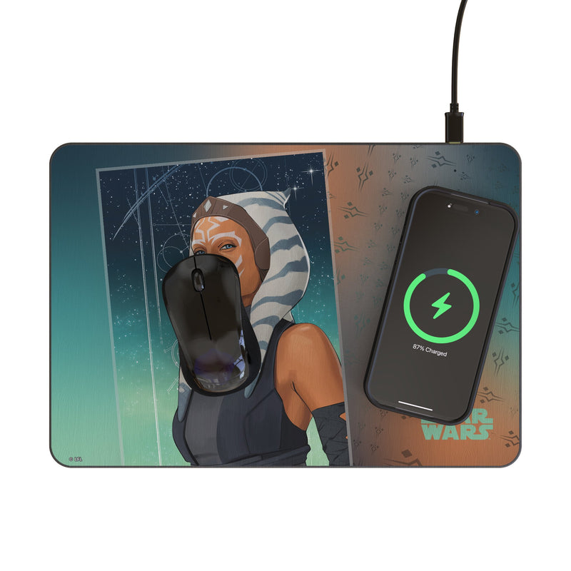 Star Wars Ahsoka Portrait 15-Watt Wireless Charger and Mouse Pad Lifestyle.Jpg