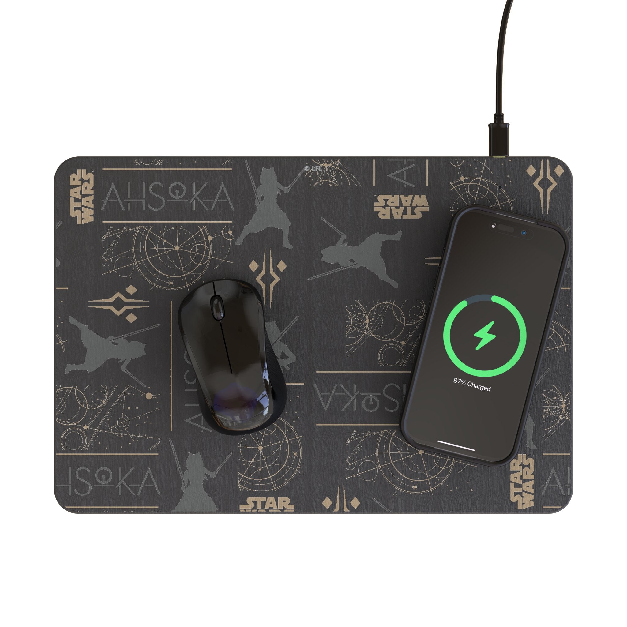 Star Wars Ahsoka Pattern 15-Watt Wireless Charger and Mouse Pad Lifestyle.Jpg