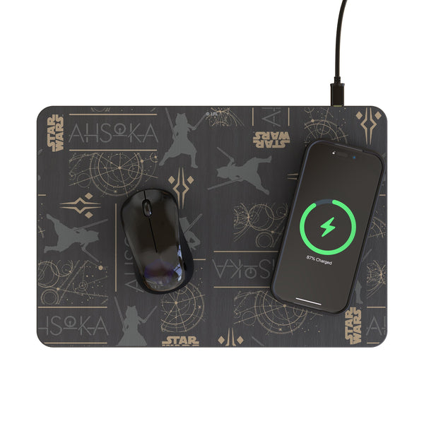 Star Wars Ahsoka Pattern 15-Watt Wireless Charger and Mouse Pad Lifestyle.Jpg