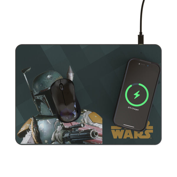 Star Wars Boba Fett Color Block 15-Watt Wireless Charger and Mouse Pad Lifestyle.Jpg
