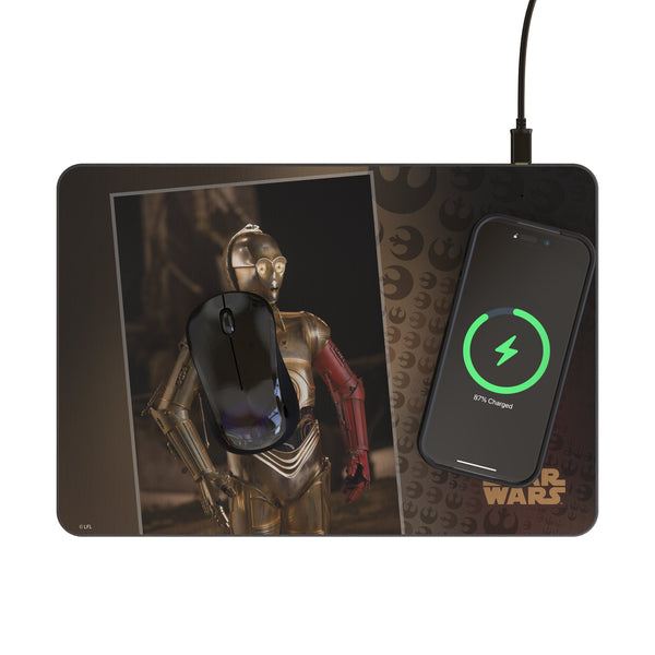 Star Wars C-3PO Portrait 15-Watt Wireless Charger and Mouse Pad Lifestyle.Jpg
