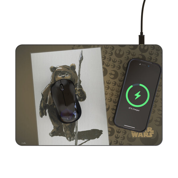 Star Wars Ewok Portrait 15-Watt Wireless Charger and Mouse Pad Lifestyle.Jpg