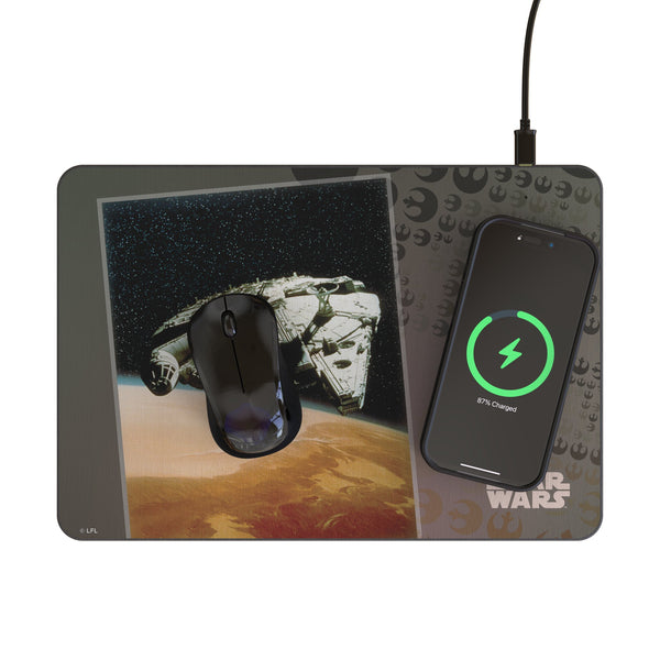 Star Wars Millennium Falcon Portrait 15-Watt Wireless Charger and Mouse Pad Lifestyle.Jpg