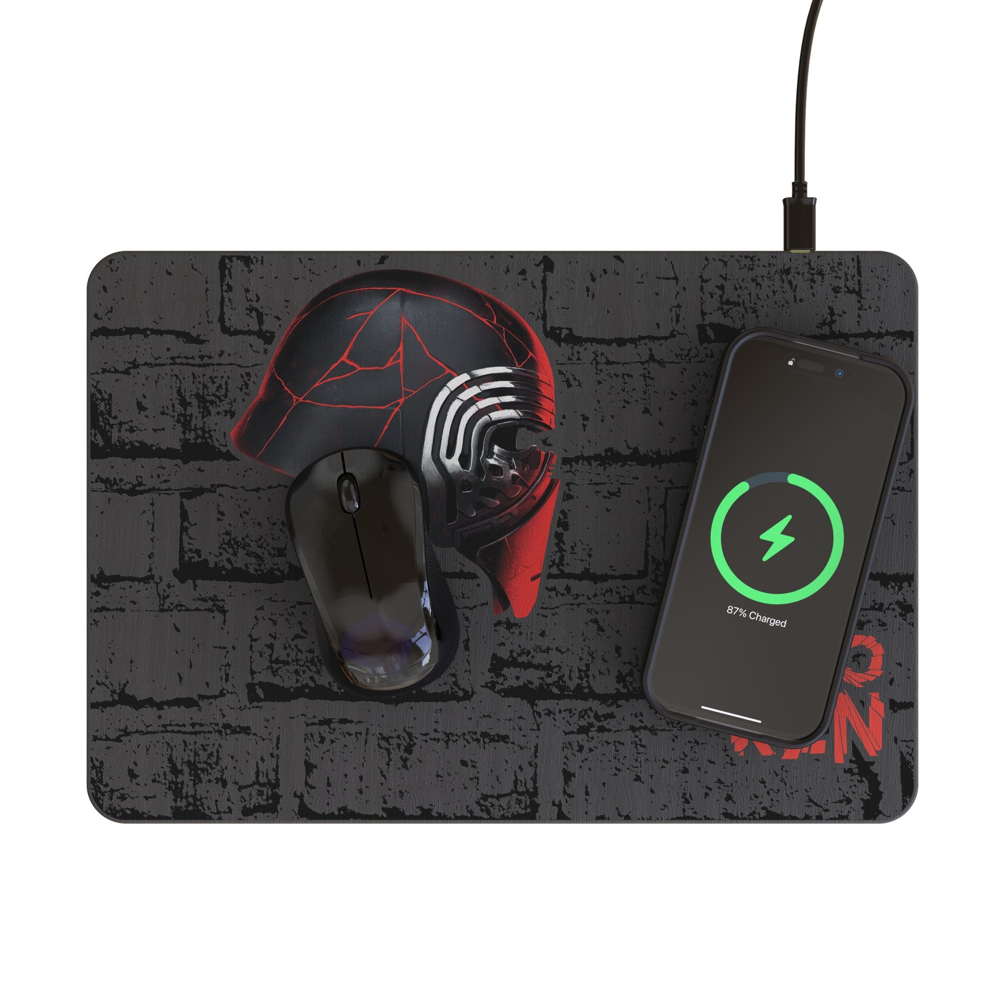 Star Wars Kylo Ren Iconic 15-Watt Wireless Charger and Mouse Pad Lifestyle.Jpg