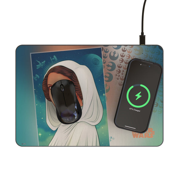 Star Wars Princess Leia Organa Portrait 15-Watt Wireless Charger and Mouse Pad Lifestyle.Jpg