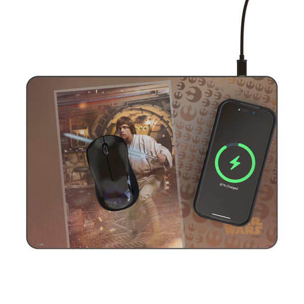 Star Wars Luke Skywalker Portrait 15-Watt Wireless Charger and Mouse Pad Lifestyle.Jpg