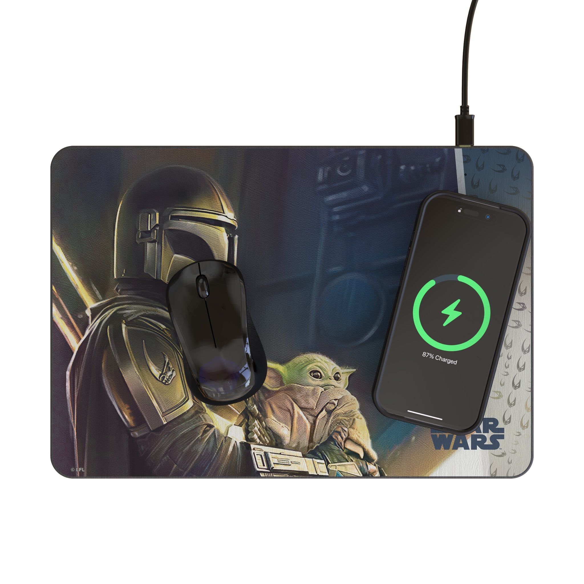 Star Wars: The Mandalorian Din Djarin Portrait 15-Watt Wireless Charger and Mouse Pad Lifestyle.Jpg