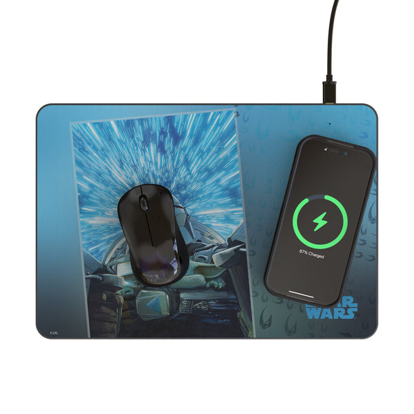 Star Wars: The Mandalorian Grogu and Din Djarin Portrait 15-Watt Wireless Charger and Mouse Pad Lifestyle.Jpg