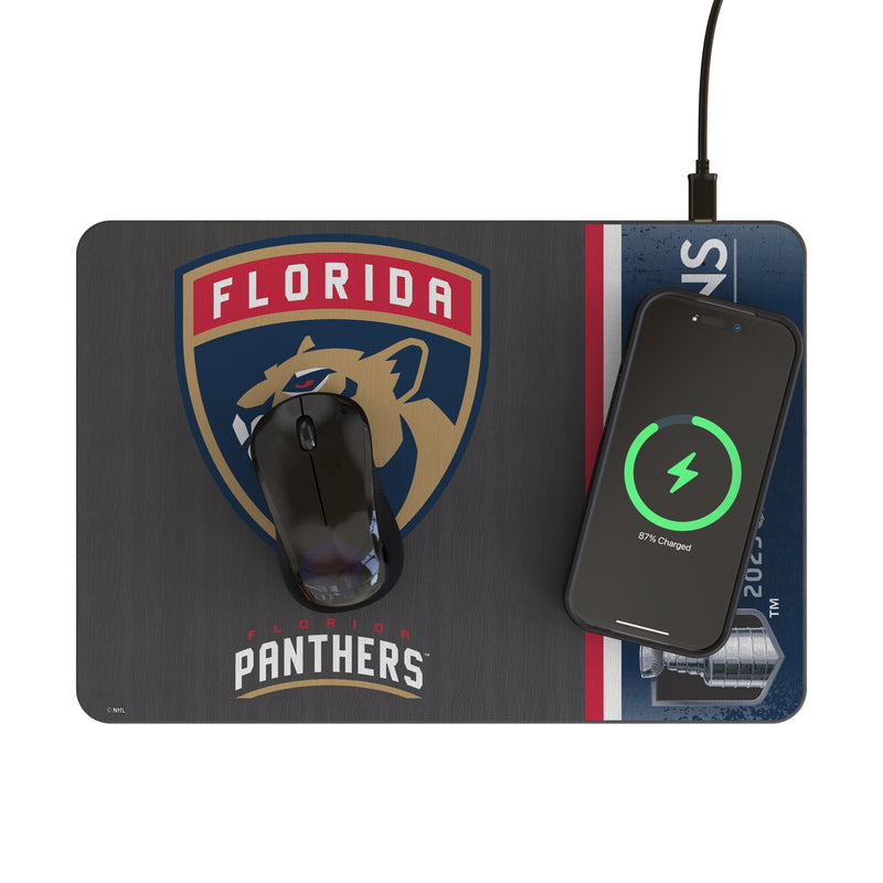 Florida Panthers 2025 Stanley Cup 15-Watt Wireless Charger and Mouse Pad Lifestyle.Jpg
